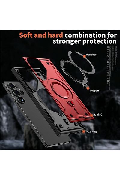 ALC MOBILE Military armour case with metal ring, compatible with Samsung Galaxy S24 Ultra, Red