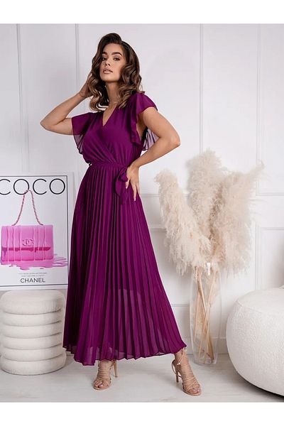 UniqueStore.ro Rochie lungă mov plisată cu decolteu înfășurat - MĂRIME UNICĂ
