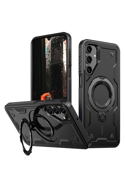 ALC MOBILE Military armour case with metal ring, compatible with Samsung Galaxy S24 Fe, Black