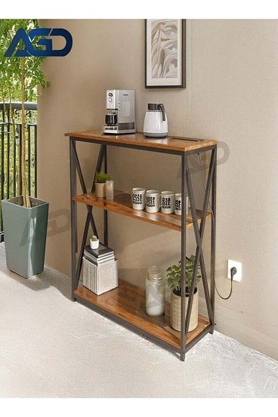 AGD 3-Layer Console Table with Charging Base Storage Racks and Power Outlet