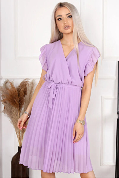 UniqueStore.ro Lilac dress with wrap neckline and pleated skirt - ONE SIZE