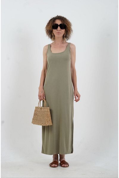Zelish My Sister Khaki Oslo Modal Fabric Thick Strap Dress