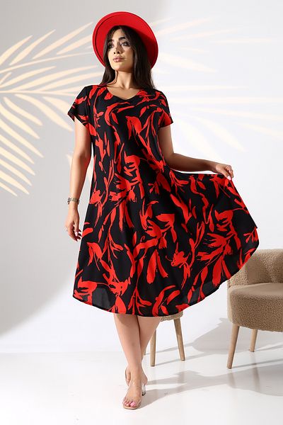 LadyMina Pijama Summer Plus Size Short Sleeve V Neck Viscose Dress