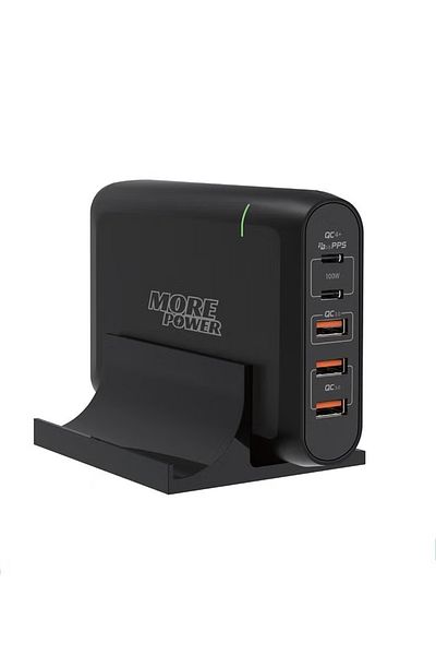 more power More Power 100W Charging Station, 2 USB-C PD & 3 Type-C Ports, QC Fast Charging, Safe Design, Perfect for Home & Travel.