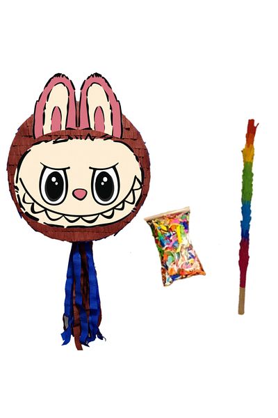 PinaStar Pinata Labubu Star, cu bat si confetti, Pinastar. Orificiu mare pentru umplere, rezistenta