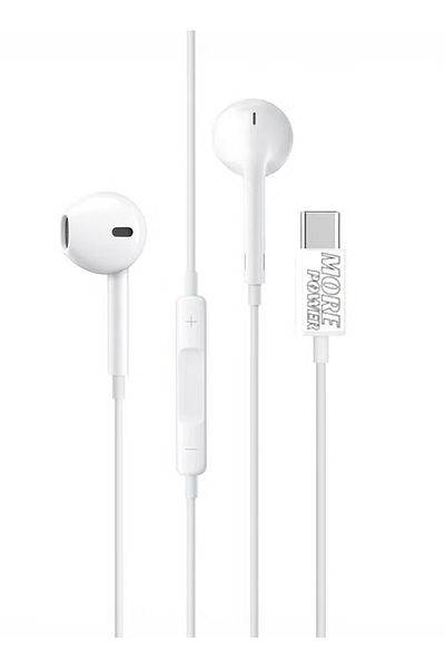 more power MorePower USB-C Wired Earphones, High-Quality Sound, Stylish and Lightweight Design, Compatible with iPhone 15/16 and USB-C Devices.