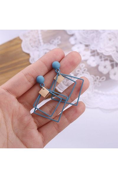 JollyMag Geometric earrings, square shape, Blue with Gold