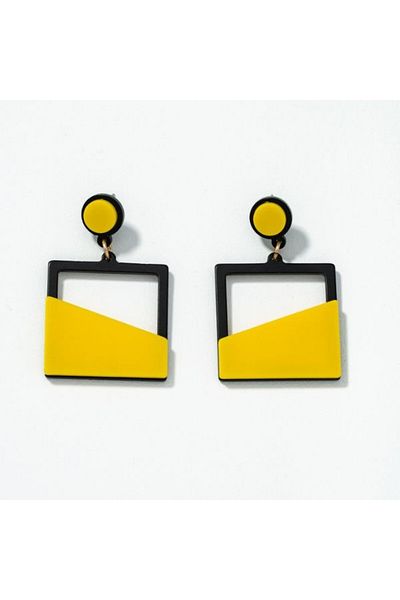 JollyMag Royaly Earrings, square shape, Yellow with Black, 6 cm