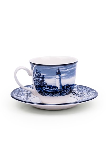 Claytan Halcyon Blue 200 ml Porcelain Coffee & Tea Cup with Matching Saucer (Set Of 1)