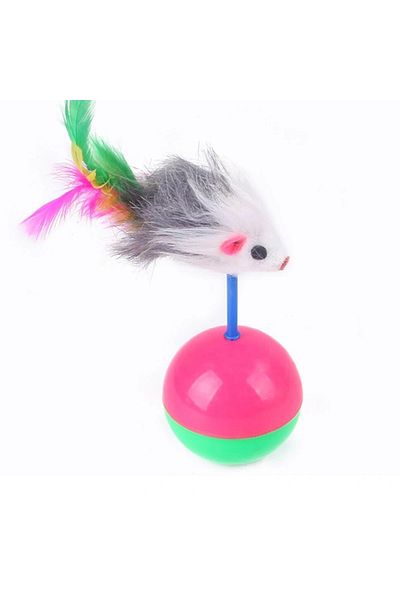ALFA AKSESUAR 03 Cat Play Ball with Furry Mouse Pilgrim Reclining Educational Kitten Mouse Chasing Toy