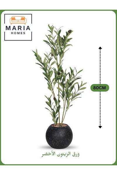 MARIA HOMES Artificial Olive Leaf Plant 80 cm – Decorative Indoor Shrub with Black Pot
