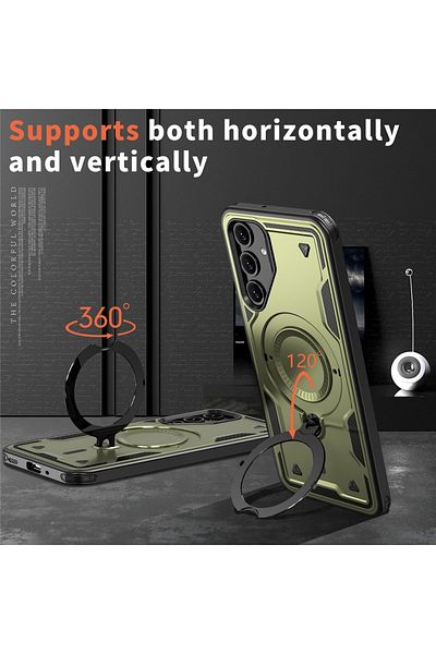 ALC MOBILE Military armour case with metal ring, compatible with Samsung Galaxy A56, Green