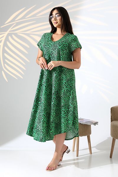 LadyMina Pijama Summer Plus Size Short Sleeve V Neck Viscose Dress