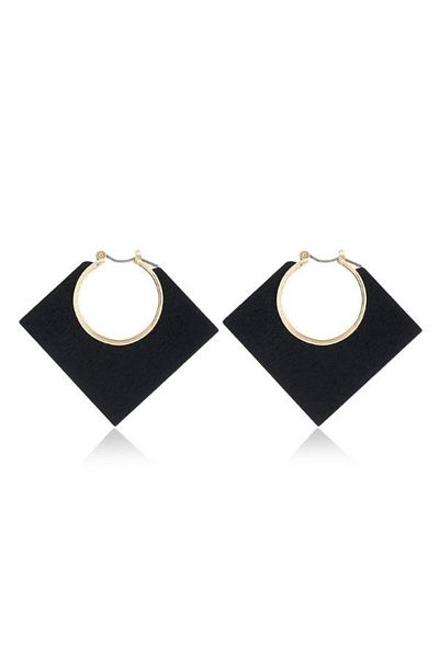 JollyMag Wooden earrings, square shape, Black, 4.7x5.5 cm