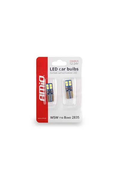 JollyMag Set of LED CANBUS compatible T10e W5W 8 SMD White 12/24V car bulbs, intended for competitions