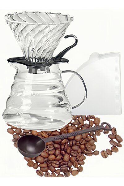 NIHAO مجموعة ماكينة تحضير القهوة V60 المكونة من 4 قطع مع 100 فلتر ورقي V60 وك...