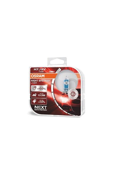 JollyMag Set of 2 Osram H7 12V 55W PX26d Night Breaker Laser halogen car bulbs +150%
