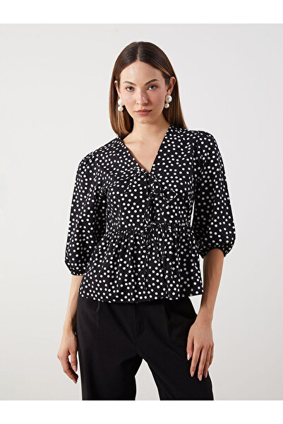 LC Waikiki Nevavm V-Neck Polka Dot Blouse with a Difference