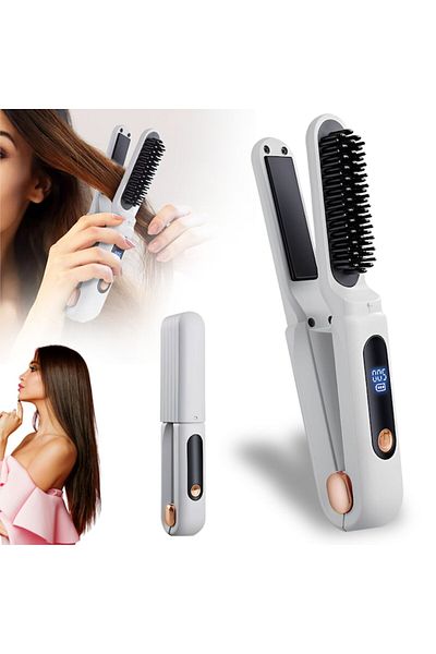 PRIMEDEO Portable 3-in-1 Hair Straightening, Curling, and Brushing Plate, Ceramic Anti-Burn, Fast Heating, Co