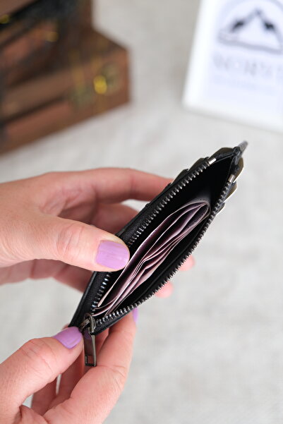 Norvi Leather Genuine Leather Zippered Card Holder Black
