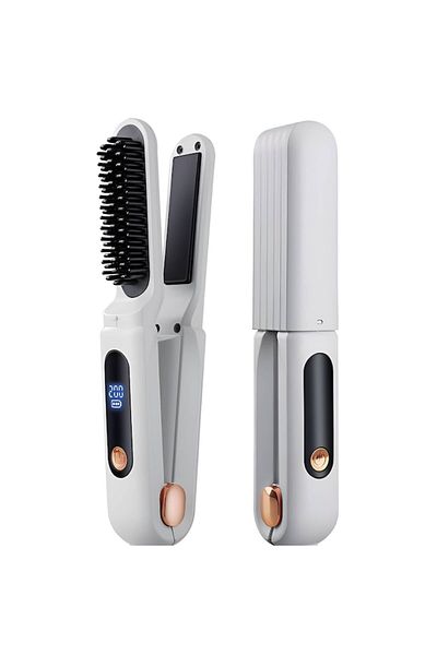 PRIMEDEO Portable 3-in-1 Hair Straightening, Curling, and Brushing Plate, Ceramic Anti-Burn, Fast Heating, Co