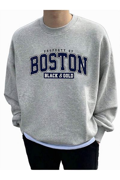 Boi Property Boston Χοντρό χειμερινό φούτερ - Γκρι εμπριμέ Oversize Crew Neck