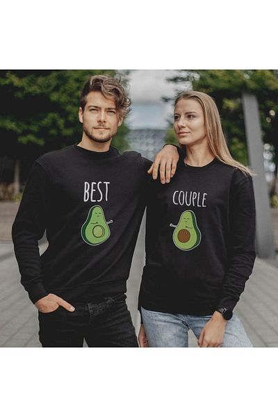 Boi Φούτερ 2'L Avocado Best Couple Lover Combination - Μαύρο εμπριμέ χειμερινό λαιμόκοψη