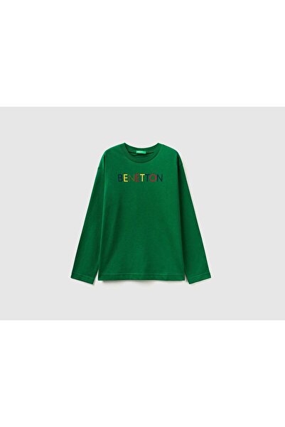 United Colors of Benetton تي شيرت أطفالي بأكمام طويلة من القطن العضوي مع طبعة...