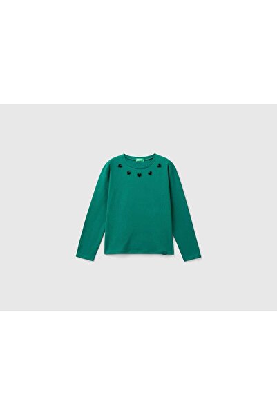 United Colors of Benetton Girls' Long Sleeve T-Shirt with Round Neck and Chest Print