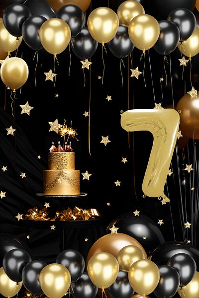 tedaks 7 Year Old Gold Black Balloon Set Gold Numbered Birthday Balloon Stylish Party Ornament