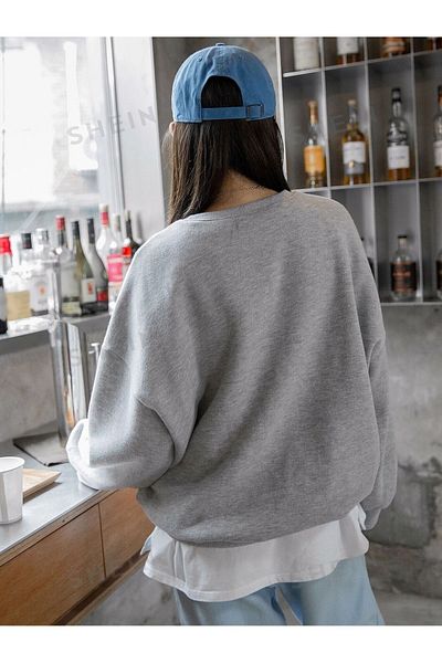 Boi Χειμερινό φούτερ Fearless Thick - Γκρι με στάμπα Oversize Crew Neck