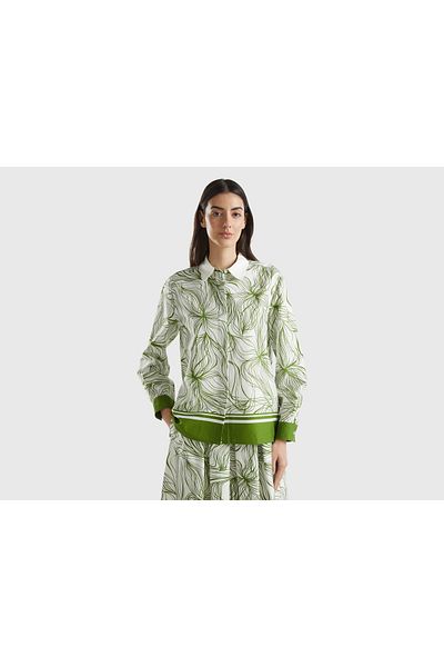 United Colors of Benetton Women's Oversized Long Sleeve Decorative Shirt