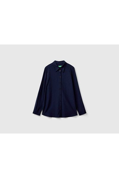 United Colors of Benetton Women's Long Sleeve Classic Collar Button-Up Shirt