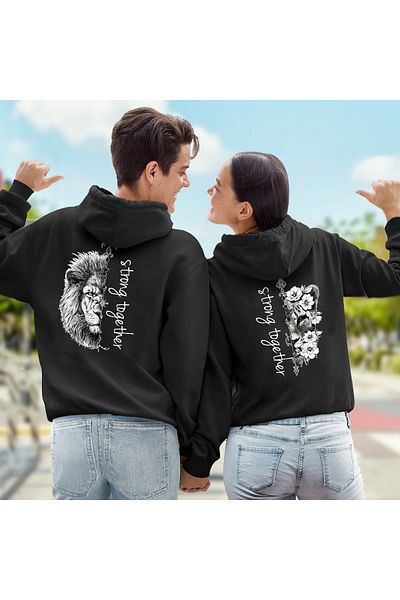 Boi Φούτερ 2 τεμαχίων Strong Together Lion Lover Combination - Μαύρη στάμπα Oversize Winter Hoodie