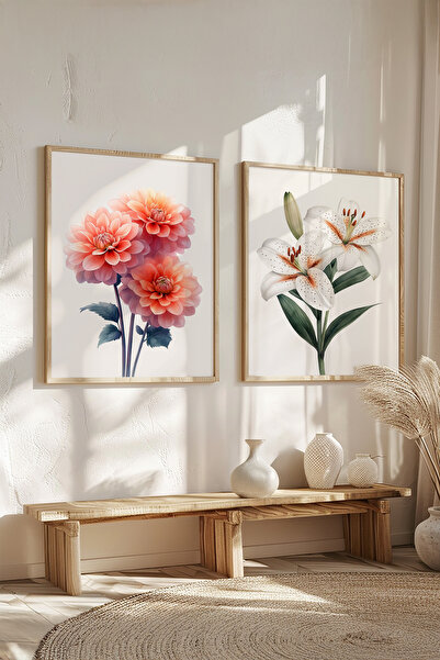 STARYUNA Set de 2 picturi cu flori cu rama din lemn Yuna216
