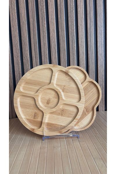 ARİN MODA Arin Homteksden Bamboo Presentation Plate Multi-Section Plate 2 Pieces Size 20/20 cm
