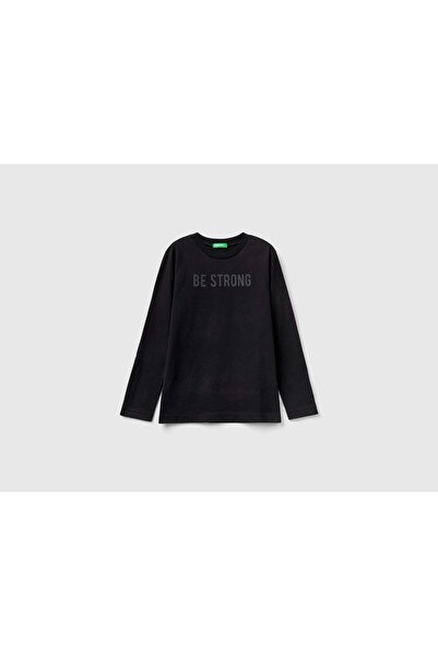 United Colors of Benetton تي شيرت قطني دافئ بأكمام طويلة للأطفال مع طباعة على...