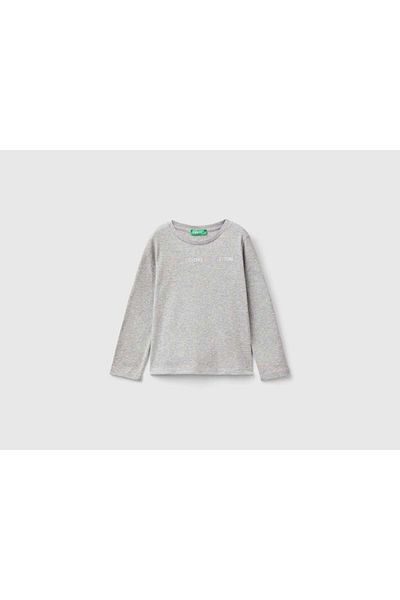 United Colors of Benetton Girls' Long Sleeve Shiny Print T-Shirt