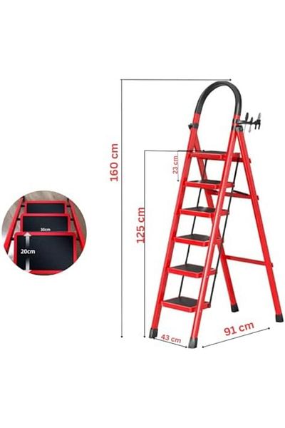 Türkiye Foldable Ladder 6 Steps, Folding Step Stool with Wide Anti-Slip Pedal, 500lbs Capacity Portable Stur