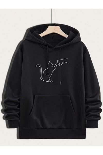 Boi Суитшърт Deer Minimal - Черен, с щампа и дебела качулка