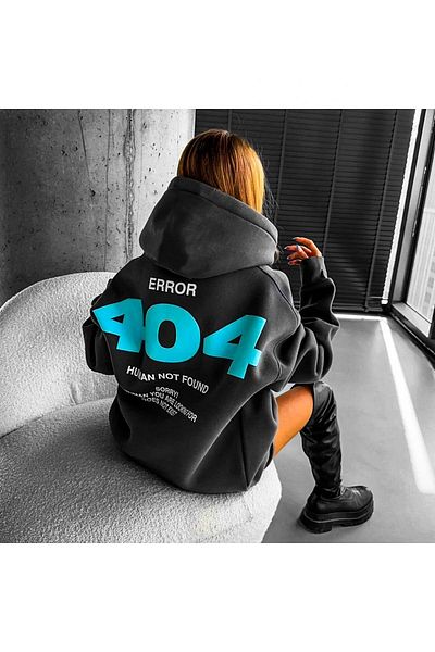 Boi Φούτερ 404 Error - Φούτερ με μαύρη στάμπα, χοντρή κουκούλα