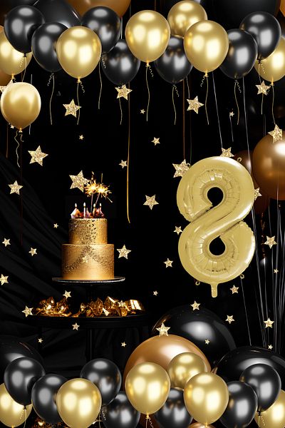 tedaks 8 Year Old Gold Black Balloon Set Gold Numbered Birthday Balloon Stylish Party Ornament