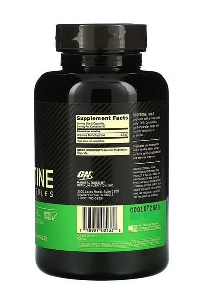 Optimum Nutrition Micronized Creatine Amino Acid Dietary Supplement - 100 Capsules