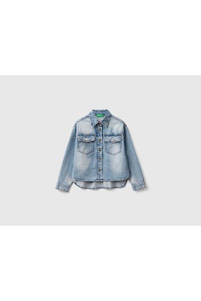 United Colors of Benetton Girls' Classic Denim Shirt with Buttons and Long Sleeves
