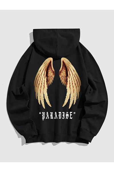 Boi Χειμερινό φούτερ Paradise Wings - Φούτερ με μαύρη στάμπα με χοντρή κουκούλα