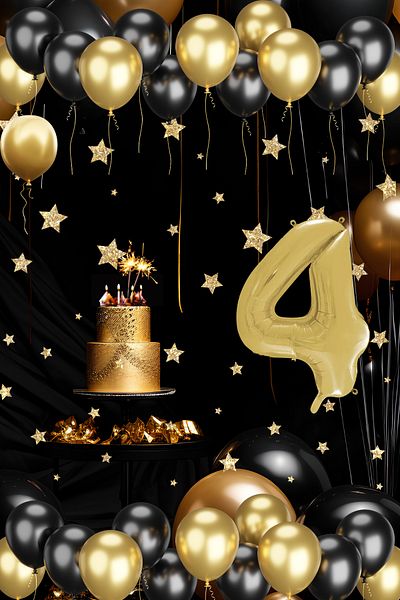 tedaks 4 Year Old Gold Black Balloon Set Birthday Balloon with Gold Numbers Stylish Party Ornament