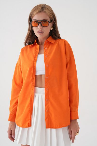 QAWWA 100% Cotton Women's Shirt & Loose Cut Shirt & Long Sleeve Oversize Cotton Shirt & Blouse & Summer Elbse