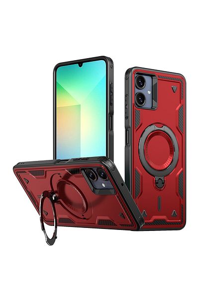 ALC MOBILE Military armour case with metal ring, compatible with Samsung Galaxy A06, Red
