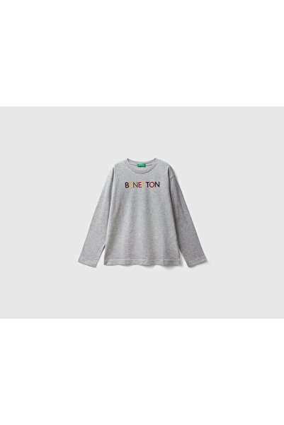 United Colors of Benetton تي شيرت أطفالي بأكمام طويلة من القطن العضوي مع طبعة...