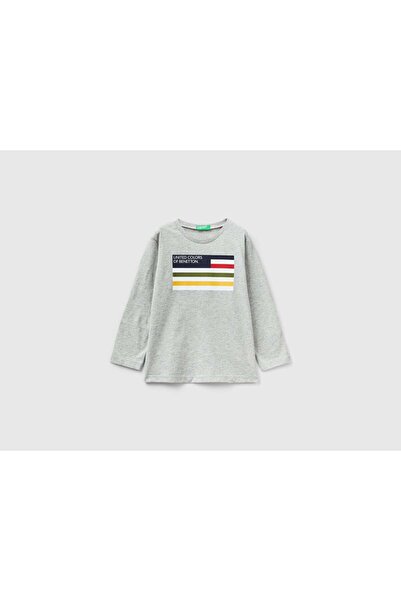 United Colors of Benetton تي شيرت أطفال بأكمام طويلة من القطن العضوي